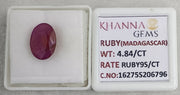 4.84/CT Natural Ruby Stone with Govt. Lab Certificate-16275S206796